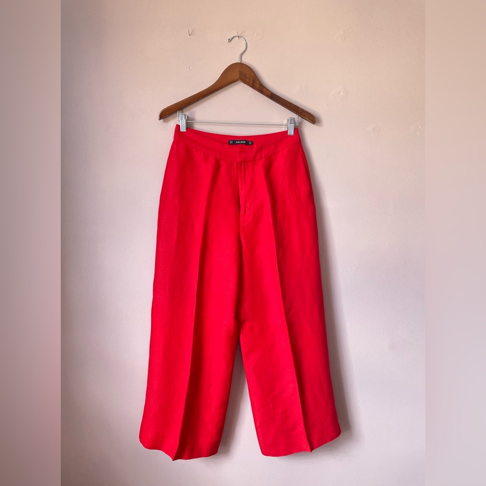 ZARA Wide-Leg Red Women's Pants